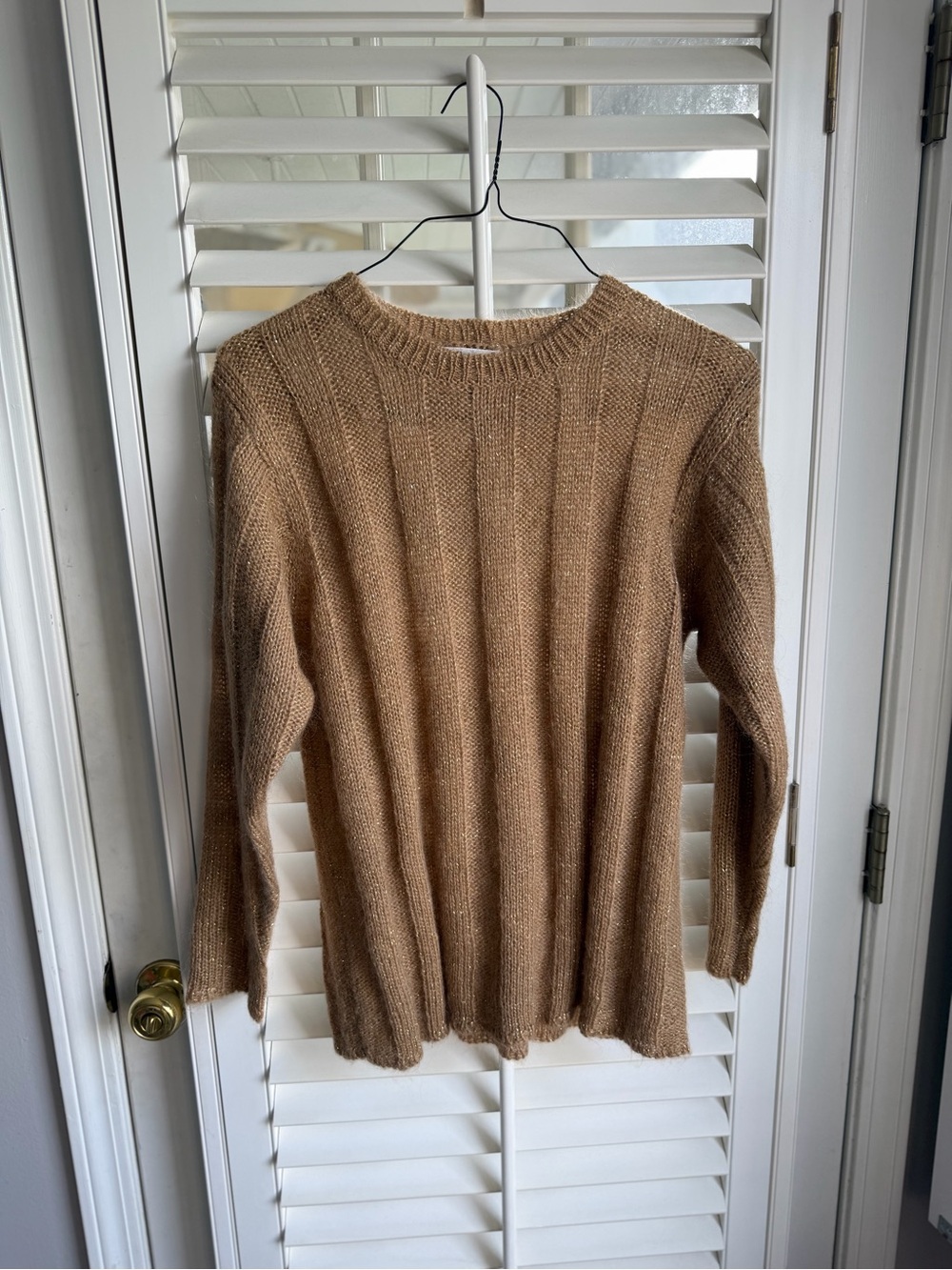 Vintage 90s Metallic Gold Mohair Wool Blend Ribbed Sweater Petite Small
